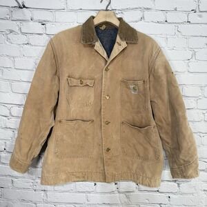 Vintage 70s Carhartt Michigan Chore Jacket 44 Blanket Lined‎ Barn Distressed